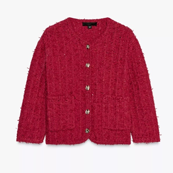 Zara Sweaters - NWT Zara Knit Cardigan Red Gold Buttons Sweater Top Small New 4192/006 Classy